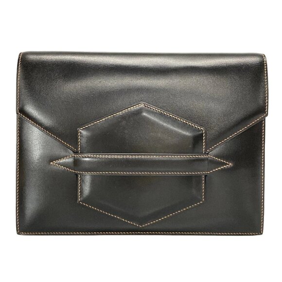 HERMES Fako Black Box Calf Circle I Clutch Bag 498-082625 - Picture 1 of 16
